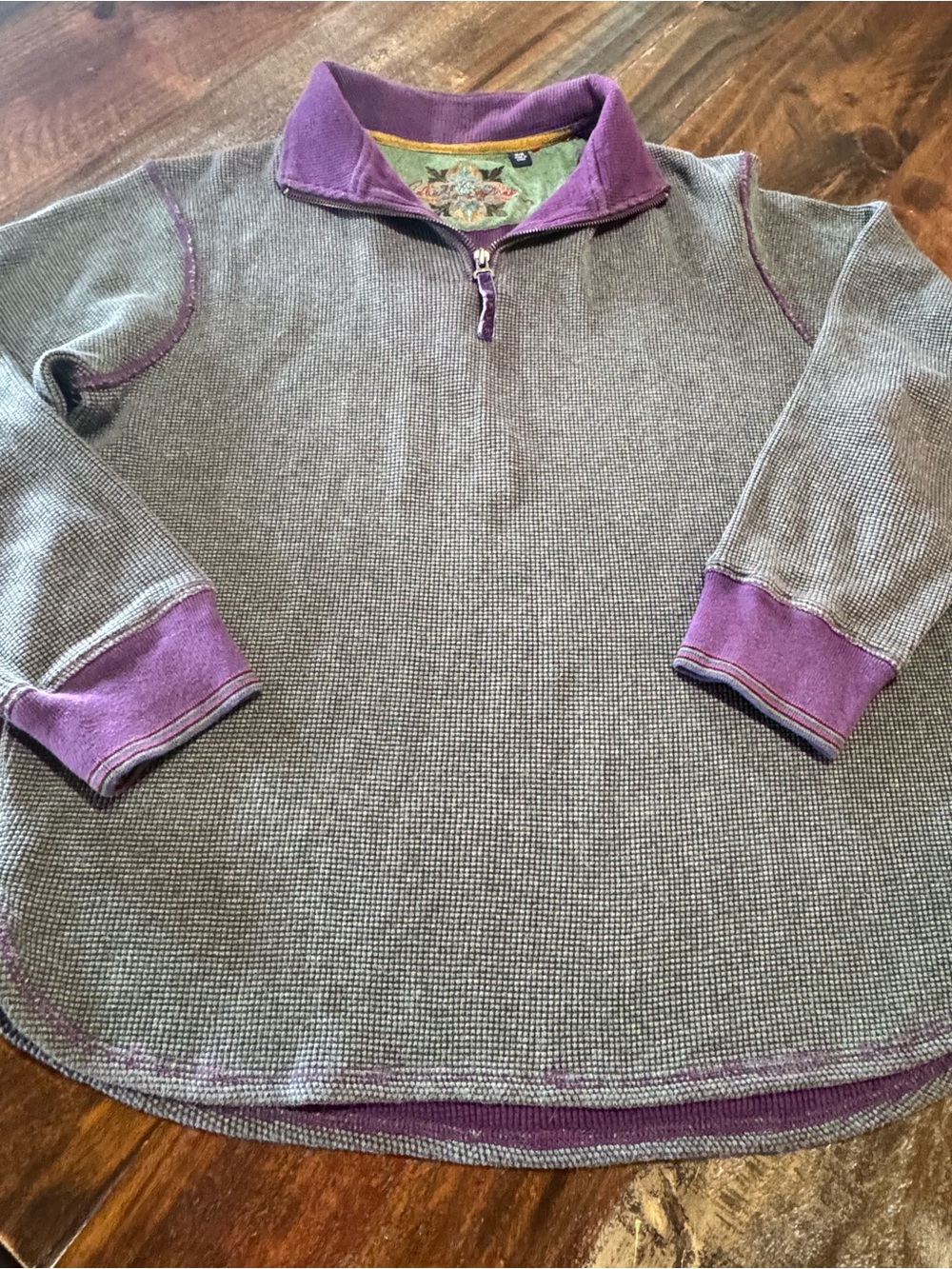 Robert Graham Gray Knit Half-Zip Sweater with Purple Trim